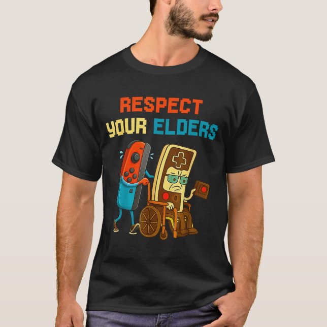 Respect Your Elders Retro Gaming Funny Gamer Contr T-Shirt (Front)