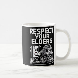 Respect Your Elders Retro Tech Camera Phone Cartoo Coffee Mug