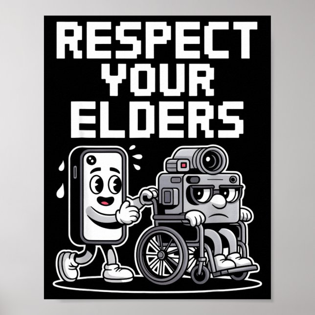 Respect Your Elders Retro Tech Camera Phone Cartoo Poster (Front)