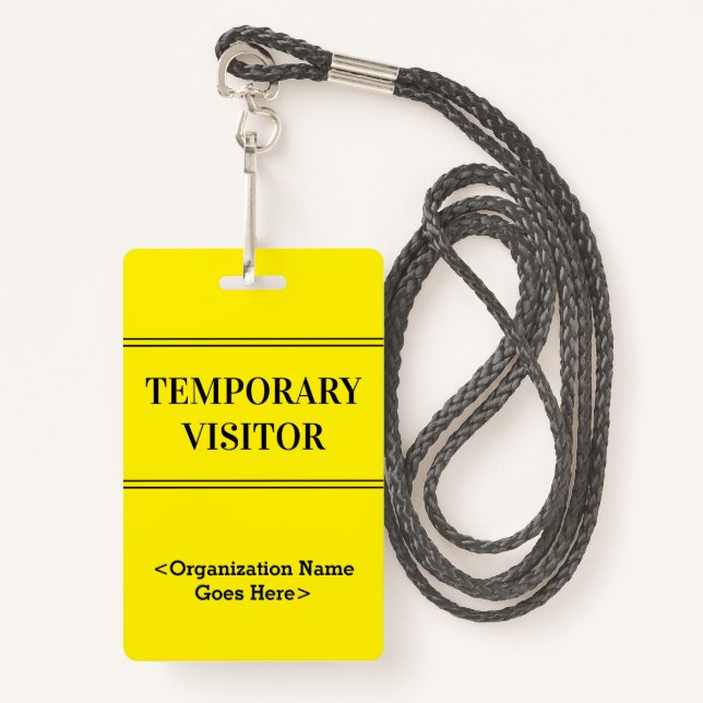 Respectable "TEMPORARY VISITOR" Badge (Front with Lanyard)