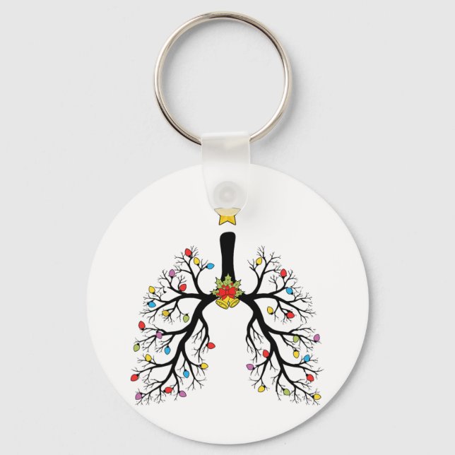 Respiratory Therapist Christmas Tree Lights Pulmon Keychain (Front)