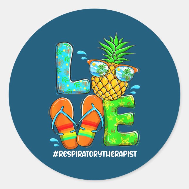 Respiratory Therapist Love Summer Pineapple Classic Round Sticker (Front)