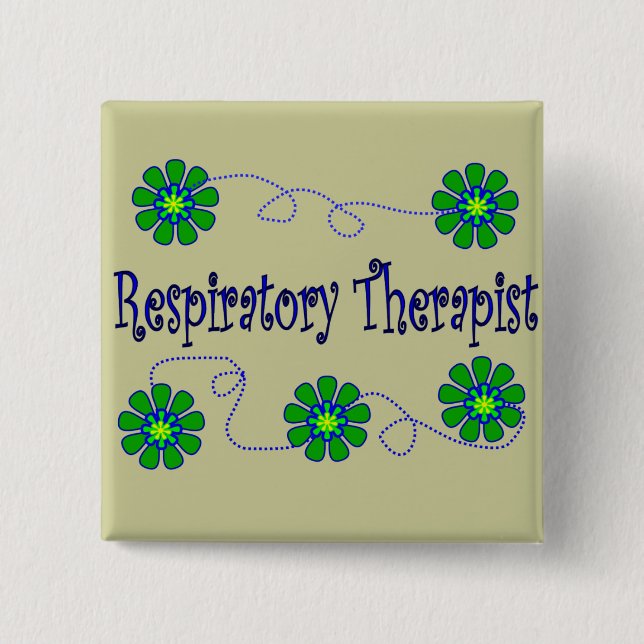 Respiratory Therapist Retro Flowers Design 2 Inch Square Button (Front)