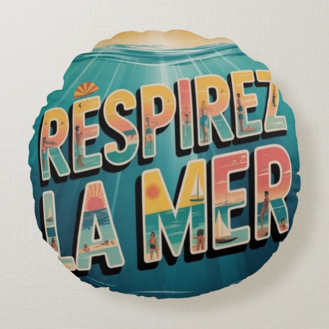 Respirer la Mer Round Pillow (Front)