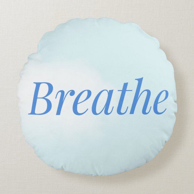 « Respirez » – Coussin rond bleu apaisant pour la  (Devant)