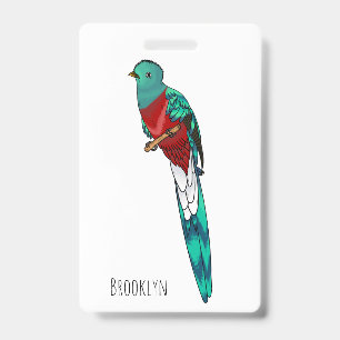 Resplendent quetzal bird cartoon illustration badge