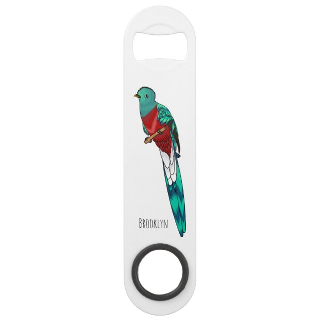 Resplendent quetzal bird cartoon illustration  bar key (Front)