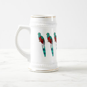 Resplendent quetzal bird cartoon illustration beer stein