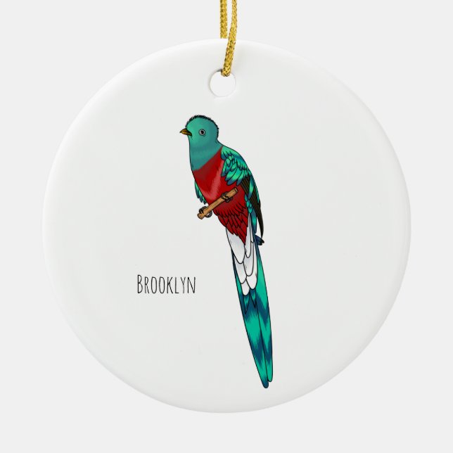 Resplendent quetzal bird cartoon illustration  ceramic ornament (Front)