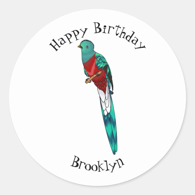 Resplendent quetzal bird cartoon illustration classic round sticker (Front)