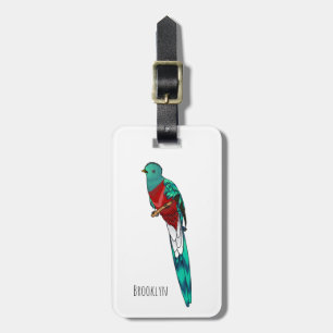 Resplendent quetzal bird cartoon illustration luggage tag