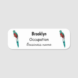 Resplendent quetzal bird cartoon illustration  name tag