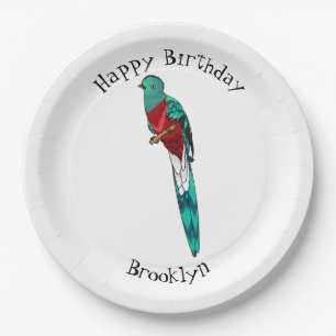 Resplendent quetzal bird cartoon illustration  paper plate