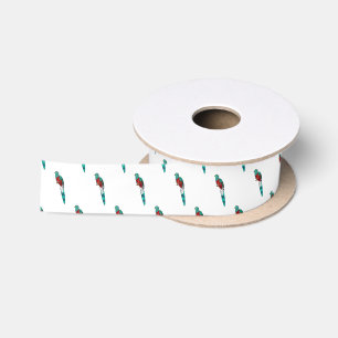 Resplendent quetzal bird cartoon illustration satin ribbon