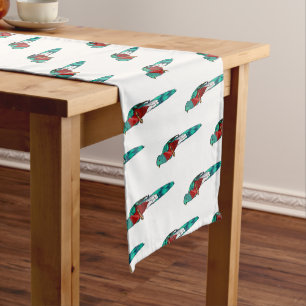 Resplendent quetzal bird cartoon illustration short table runner