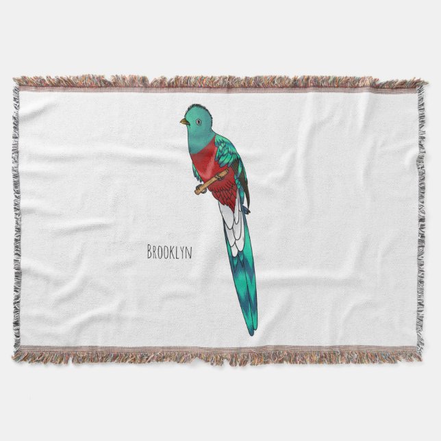 Resplendent quetzal bird cartoon illustration  throw blanket (Front)
