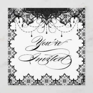 Resplendent Romance Lace B&W Invitation