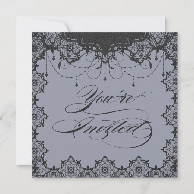 Resplendent Romance Lace Grey Invitation (Front)