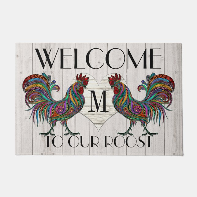 Resplendent Rooster Roost Welcome Door Mat (Front)