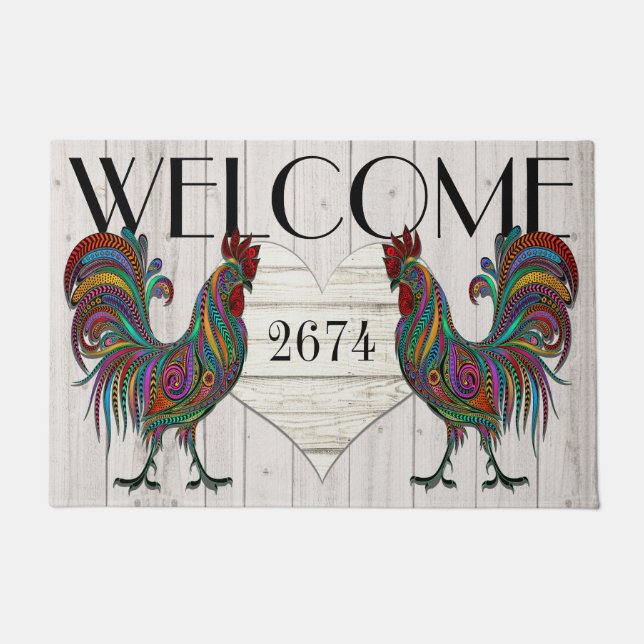 Resplendent Rooster Roost Welcome Door Mat (Front)