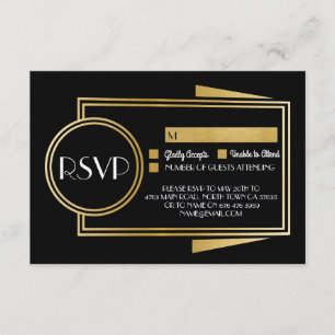 Response Cards Art Deco RSVP 1920's Gold Black