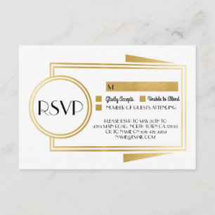 Response Cards Art Deco RSVP 1920's Gold White