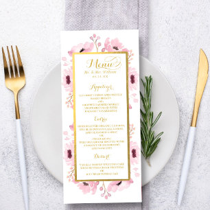 Ressort rose aquarelle Floral menu Mariage