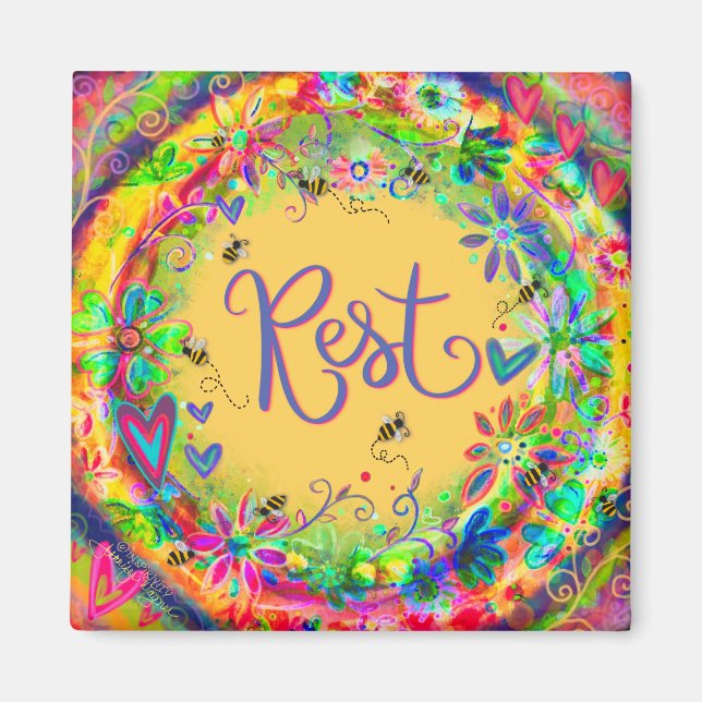Rest Bees Pretty Fun Inspiring Floral Inspirivity Magnet (Front)