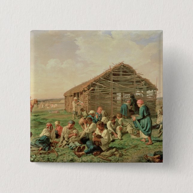 Rest during Haying, 1861 2 Inch Square Button (Front)