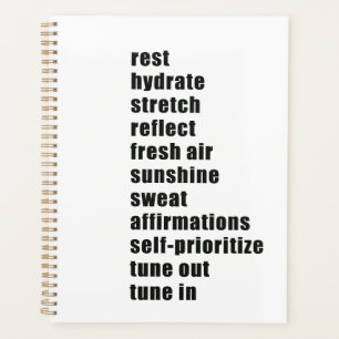 Rest Hydrate Stretch Reflect Sunshine Sweat Planner