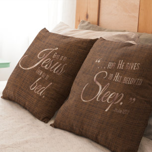 REST IN JESUS Faith Quote Two-Sided Brown  Throw Pillow
