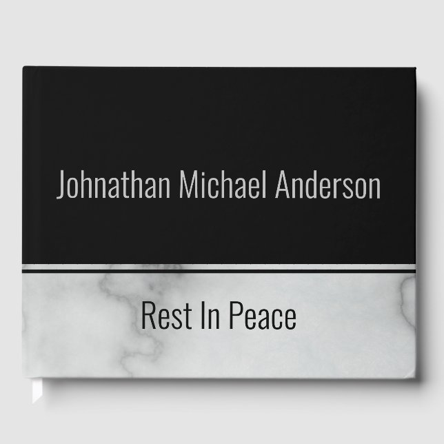 Rest in Peace Black & Faux Marble Elegant Memorial Guest Book (Front)