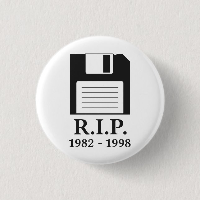 Rest in Peace RIP Floppy Disc 1 Inch Round Button (Front)