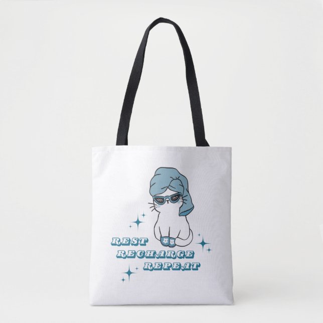 Rest, Recharge, Repeat - Selfcare and Cats Tote Bag (Front)
