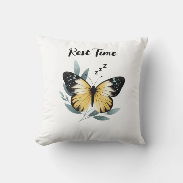 Rest Time Sleepy Butterfly  Throw Pillow (Front)