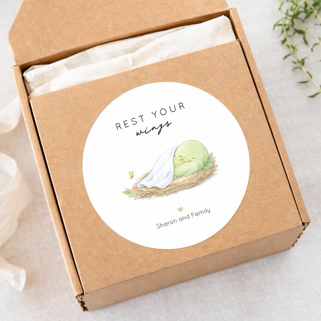 Rest Your Wings Personalized Cancer Support   Classic Round Sticker (Personalized Rest Your Wings Care Package Stickers)