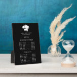 Restaurant Black White Chef Hat Menu Price Plaque<br><div class="desc">Restaurant Black White Chef Hat Menu Price plaque. This professional plaque is a great no-touch way to display your salon services or price list in light of the covid 19 corona virus pandemic. Personalize this custom design with your own text,  colours,  and logo.</div>
