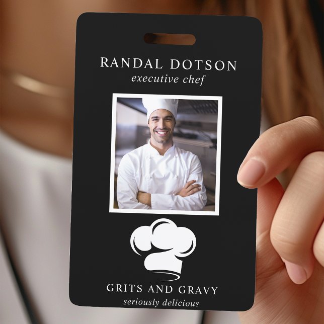 Restaurant Black White Chef Hat Photo ID Badge (Creator Uploaded)