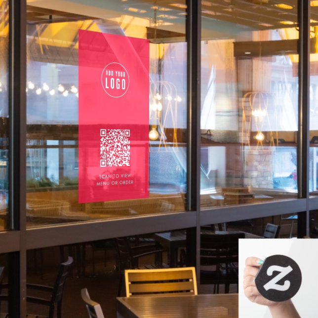 Restaurant Cafe Add Logo and QR Code Custom Colour Window Cling (Restaurant Window)