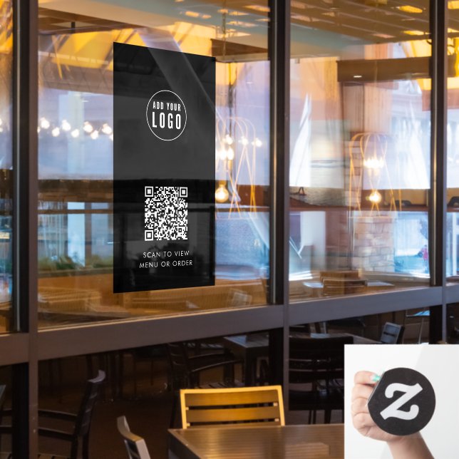 Restaurant Cafe Add Logo and QR Code Custom Colour Window Cling (Restaurant Window)