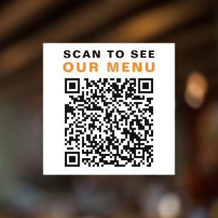 Restaurant Cafe Menu QR Code White Window Cling