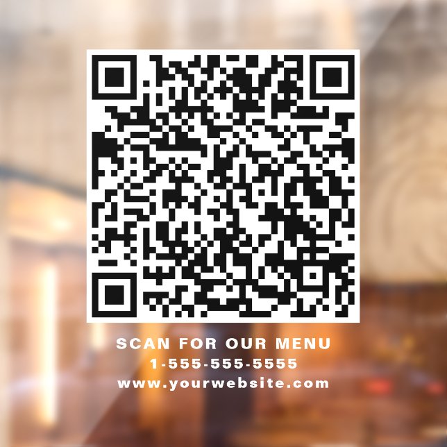 Restaurant Cafe QR Code White Window Cling (Sheet 2)