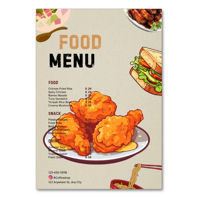 Restaurant/Cafeteria Menus Table Number (Front)