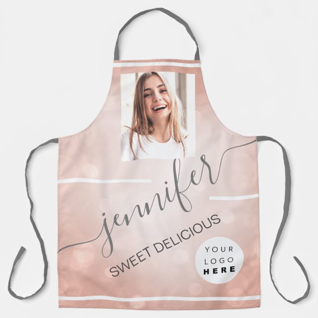 Restaurant Cakes Catering Photo Logo Rose Name Apron (Front)