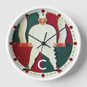 RESTAURANT CHEF COOKING FOOD,CATERING MONOGRAM WALL CLOCK