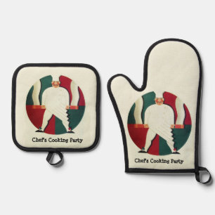 RESTAURANT CHEF'S COOKING PARTY Culinary Oven Mitt & Pot Holder Set
