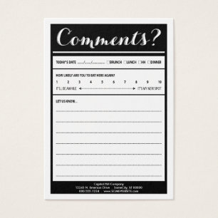 restaurant comment card with logo