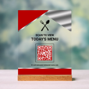 Restaurant Contactless QR Code Red Menu Acrylic Sign