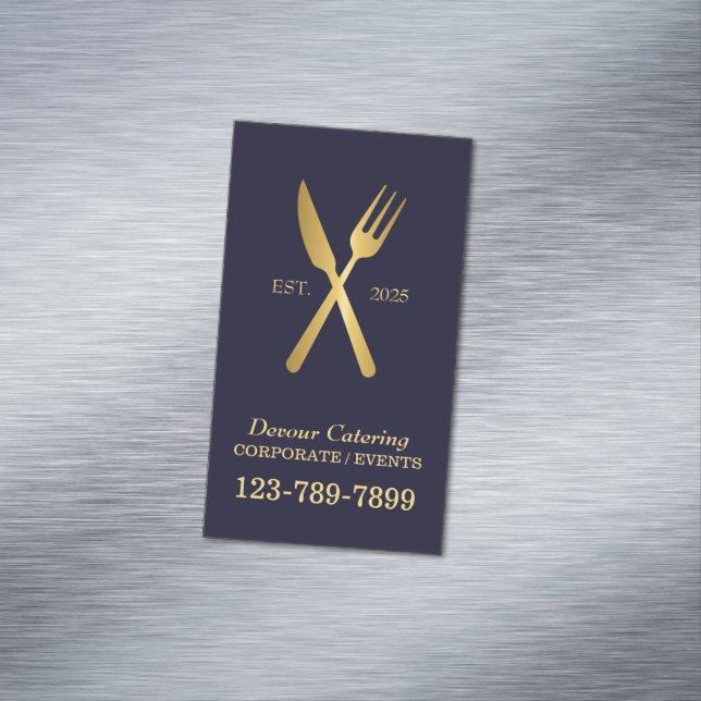 Restaurant Cutlery Chef Caterer Catering Services  Magnetic Business Card (In Situ)