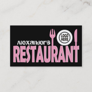 Restaurant cutlery plate pink black white business card